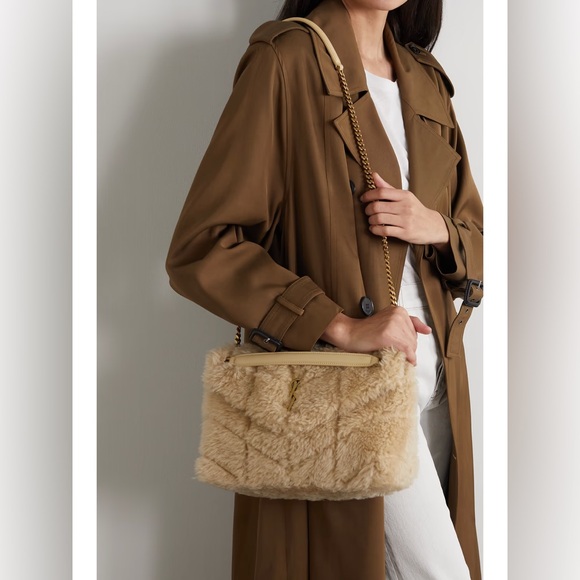MSRP $4,100! NEW YSL SAINT LAURENT CREAM PUFFER LARGE FUR SHEARLING SHOULDER BAG - Picture 8 of 17